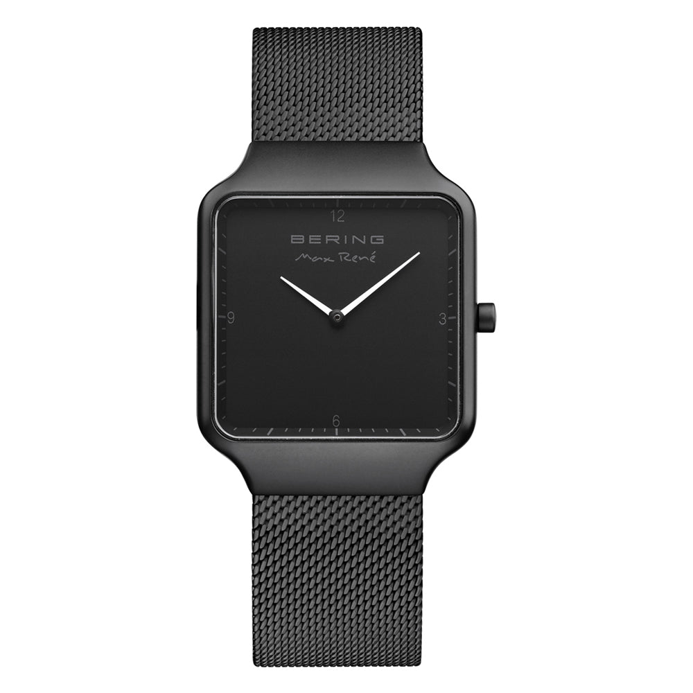 Bering Time Max René Collection Stainless Steel Rectangular Case and Milanese Bands Women's Watch. Matte Black. 15832-123