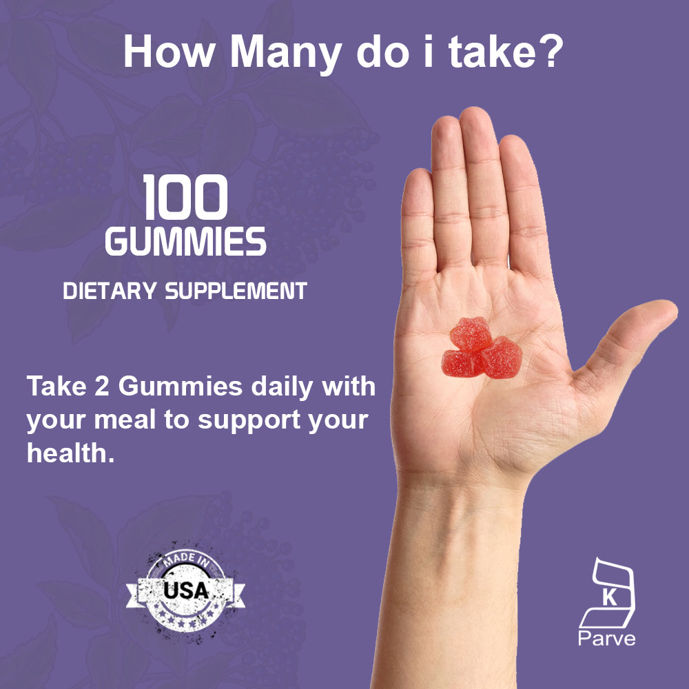 Health Dose Elderberry Gummies. Immune System Support. For Adults. 100 Gummies