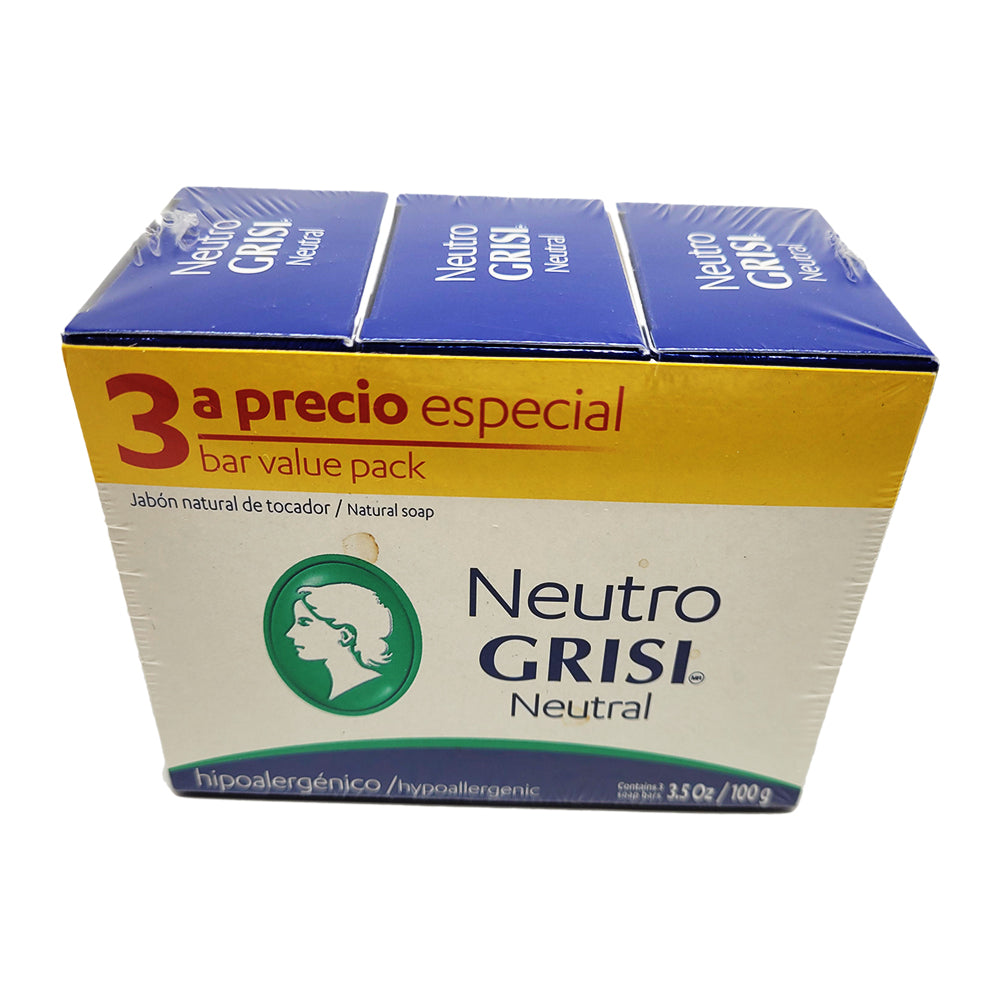Grisi Neutro Bar Soap. Neutral pH. Hypoallergenic Skin Cleanser. 3.5 oz. 3 Soaps
