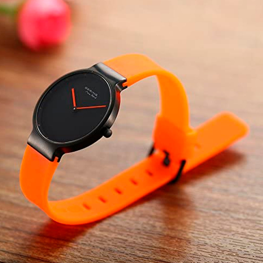 Bering Time Max Rene Black Steel with Orange Rubber Strap Men's Watch. 12631-828