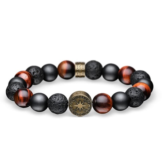 BERING Arctic Symphony Red Tiger Eye and Lava Beads Link Bracelet. 631-642-200
