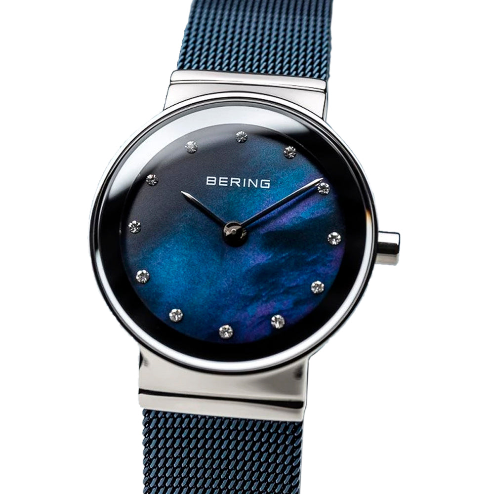 Bering Time Classic Polished Silver Steel Case & Blue Dial Women Watch 10126-307