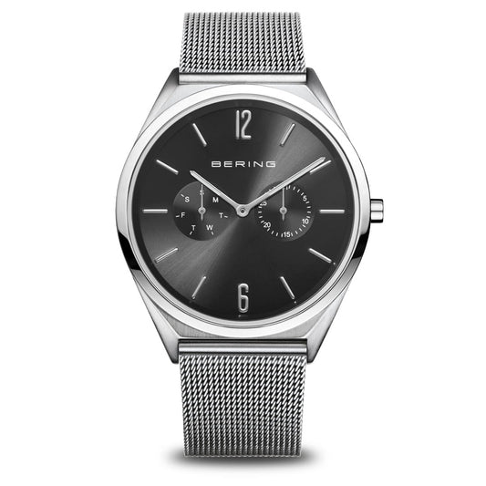 Bering Time Ultra Slim Silver Steel Case and Black Dial Unisex Watch. 17140-002