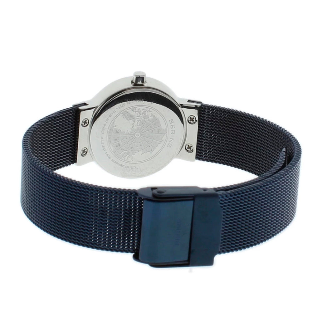 Bering Time Classic Polished Silver Steel Case & Blue Dial Women Watch 10126-307