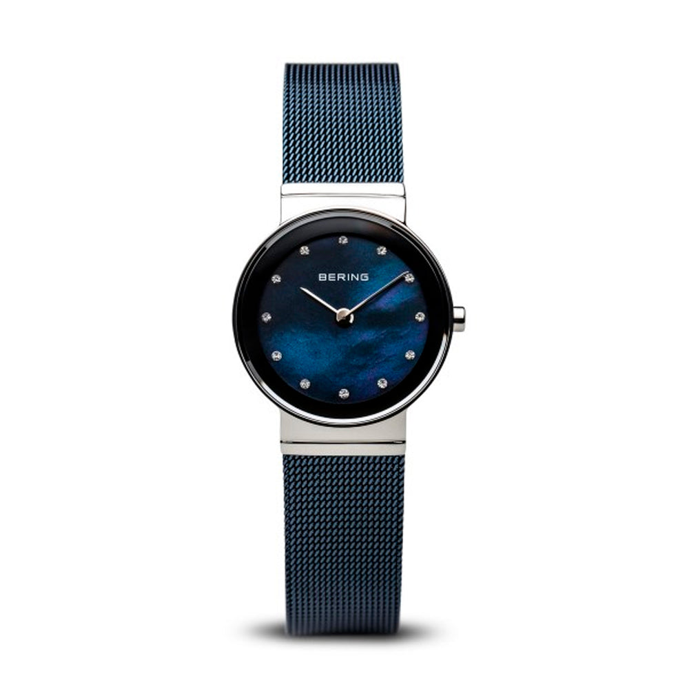 Bering Time Classic Polished Silver Steel Case & Blue Dial Women Watch 10126-307