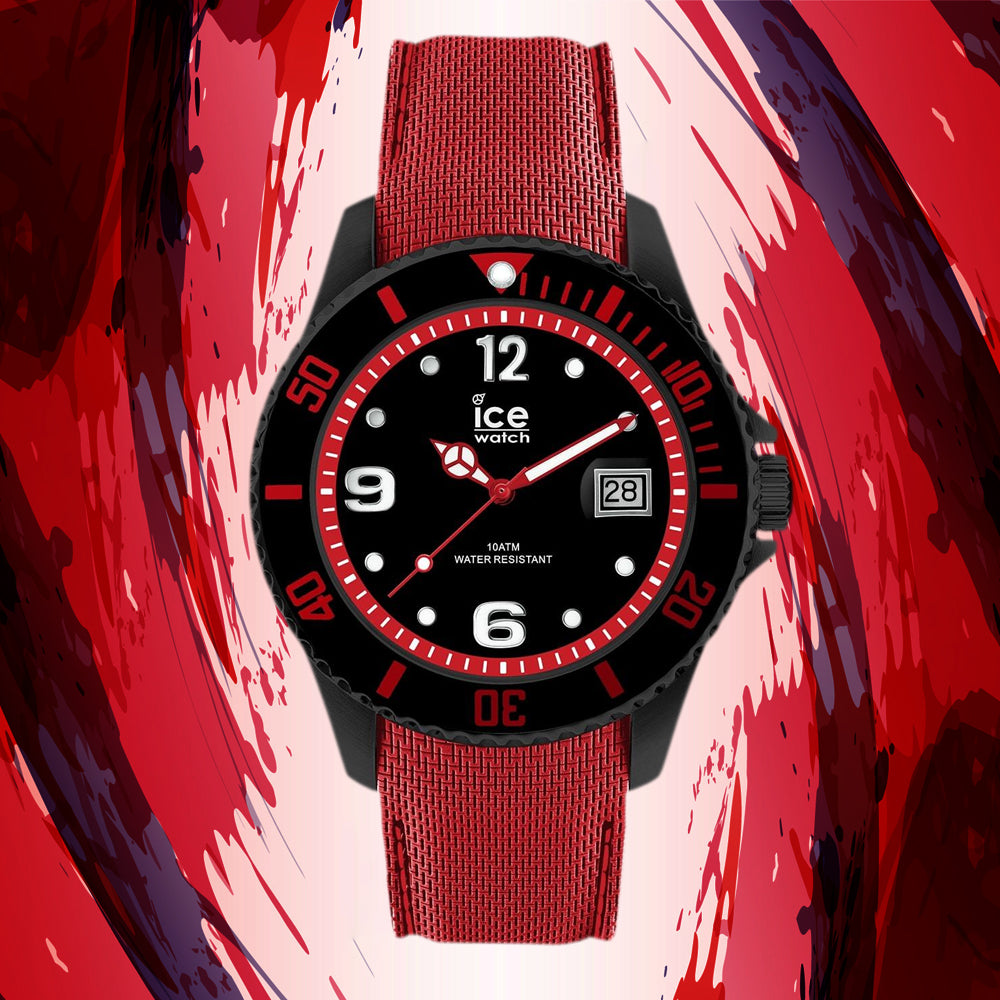 ICE Black Stainless Steel Case with Red Silicone Strap Men's Watch. 015782