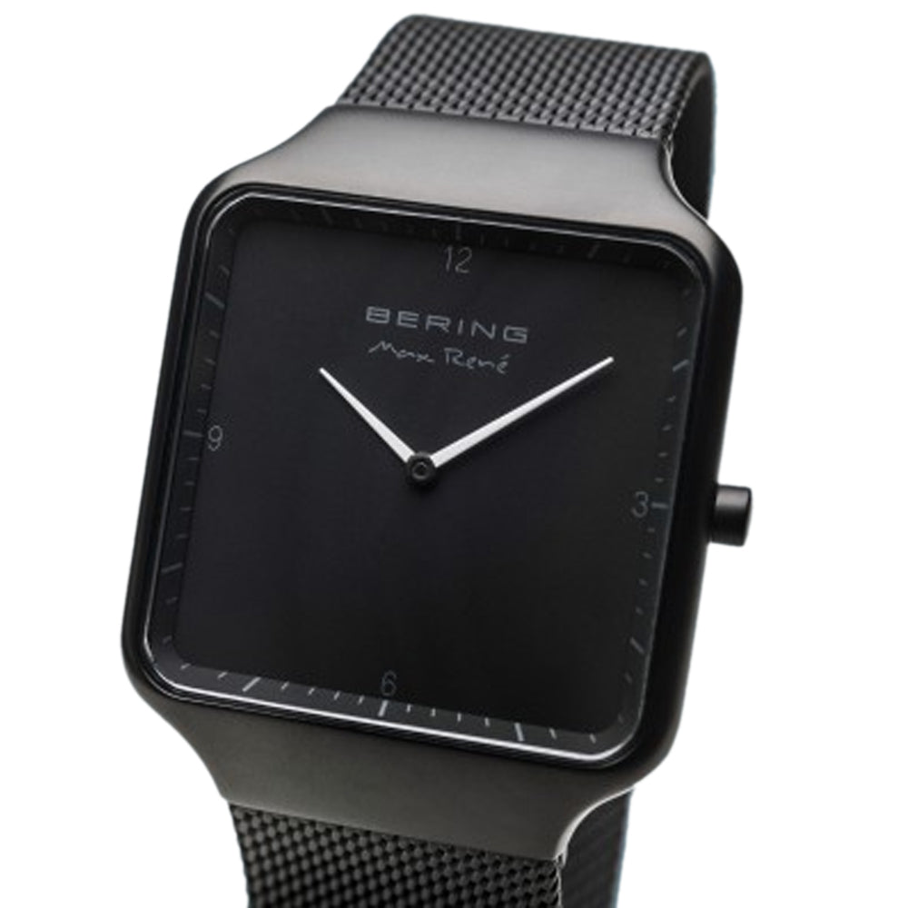 Bering Time Max René Collection Stainless Steel Rectangular Case and Milanese Bands Women's Watch. Matte Black. 15832-123