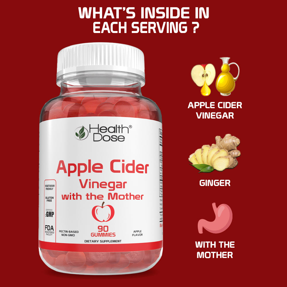 Health Dose Apple Cider Vinegar Gummies with the Mother. Weight Loss. 90 Ct