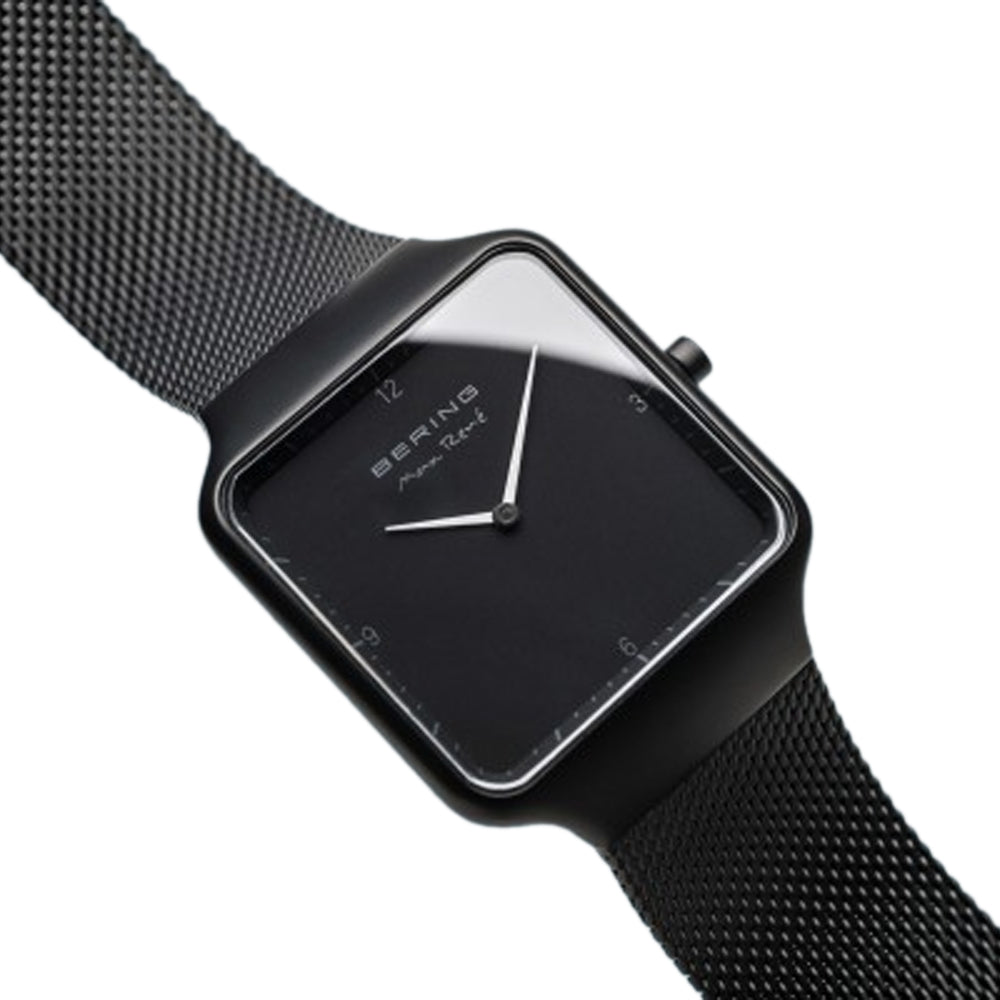 Bering Time Max René Collection Stainless Steel Rectangular Case and Milanese Bands Women's Watch. Matte Black. 15832-123