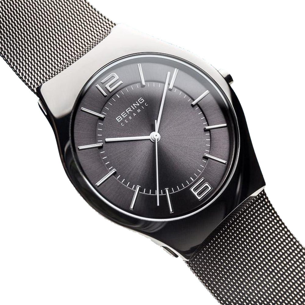 Bering Time Ceramic Polished Silver Case With Grey Dial Men'S Watch. 32039-309
