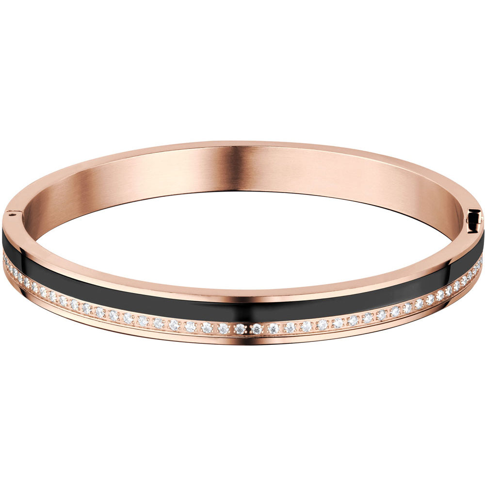BERING Polished Rose Gold Steel & Zirconia Bangle Bracelet. 190 mm. 627-3196-190