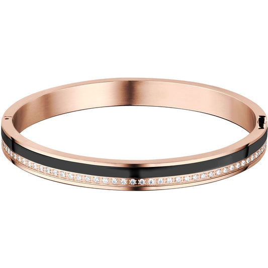 BERING Polished Rose Gold Steel & Zirconia Bangle Bracelet. 190 mm. 627-3196-190