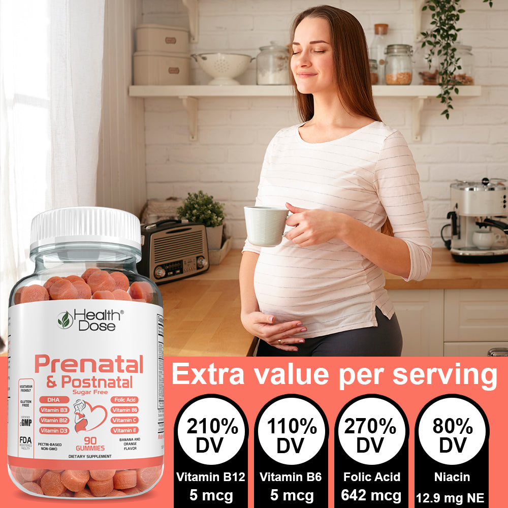 HealthDose Prenatal/Postnatal Complex Supplement. Vitamin B6, B12, C, Zinc. 90Ct