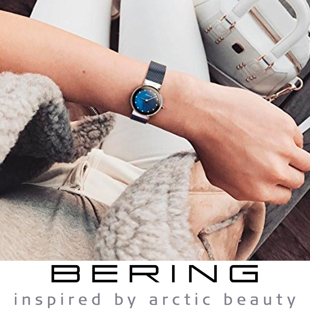 Bering Time Classic Polished Silver Steel Case & Blue Dial Women Watch 10126-307