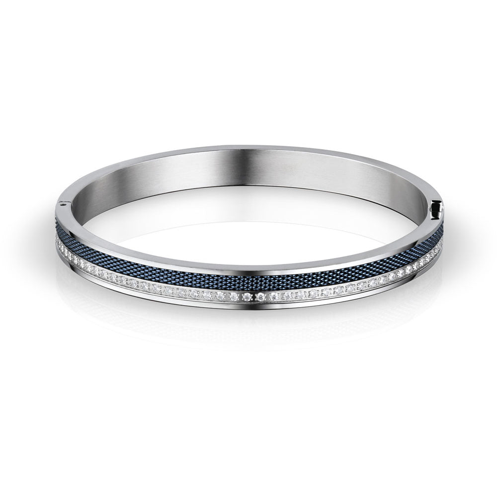 BERING Polished Silver Steel and Zirconia Bangle Bracelet. 190 mm. 627-1117-190