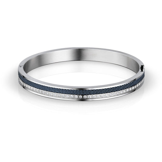 BERING Polished Silver Steel and Zirconia Bangle Bracelet. 190 mm. 627-1117-190