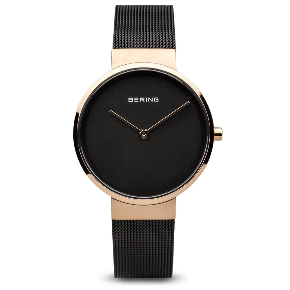 Bering Time Classic Collection Women's Watch with Stainless Steel Case and Milanese Bands Black/Rosegold 14531-166