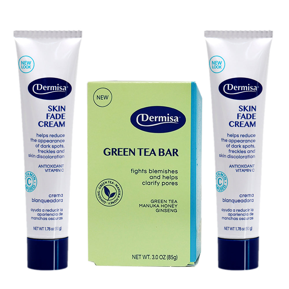 Dermisa Skin Fade Cream 1.78 Oz / 50 g. (Pack of 2) + Dermisa Green Tea Bar, 3 Ounces