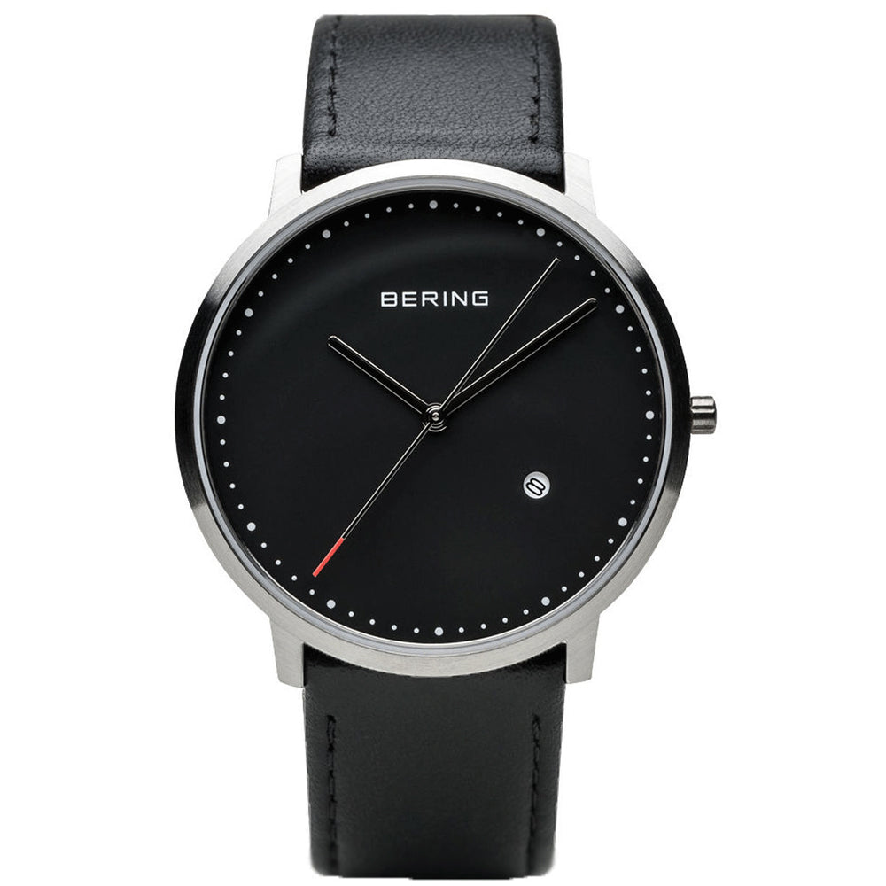 Bering Time Classic Silver Steel Case with Leather Strap Unisex Watch. 11139-402