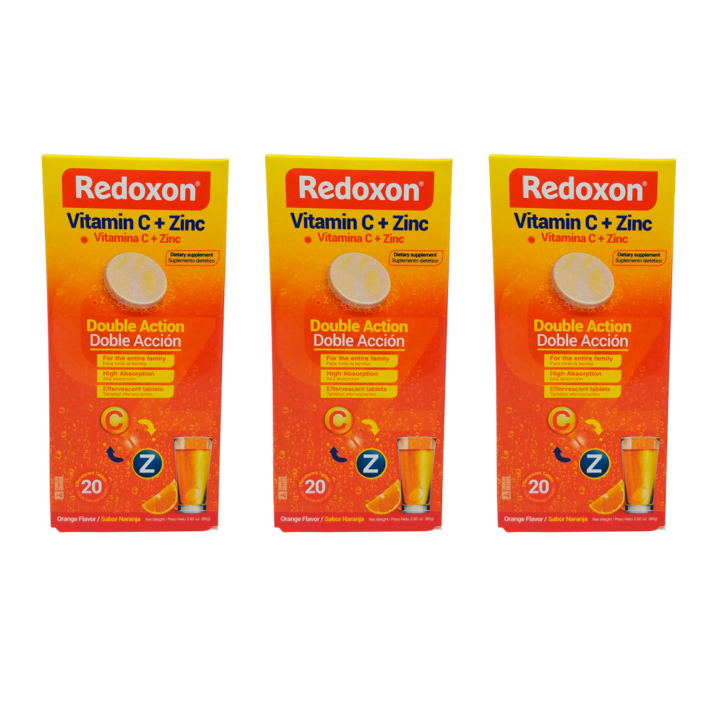 Redoxon Vitamin C with Zinc, Orange Flavored, 20 Ct, 2.82 Oz / 80 gr. Pack Of 3