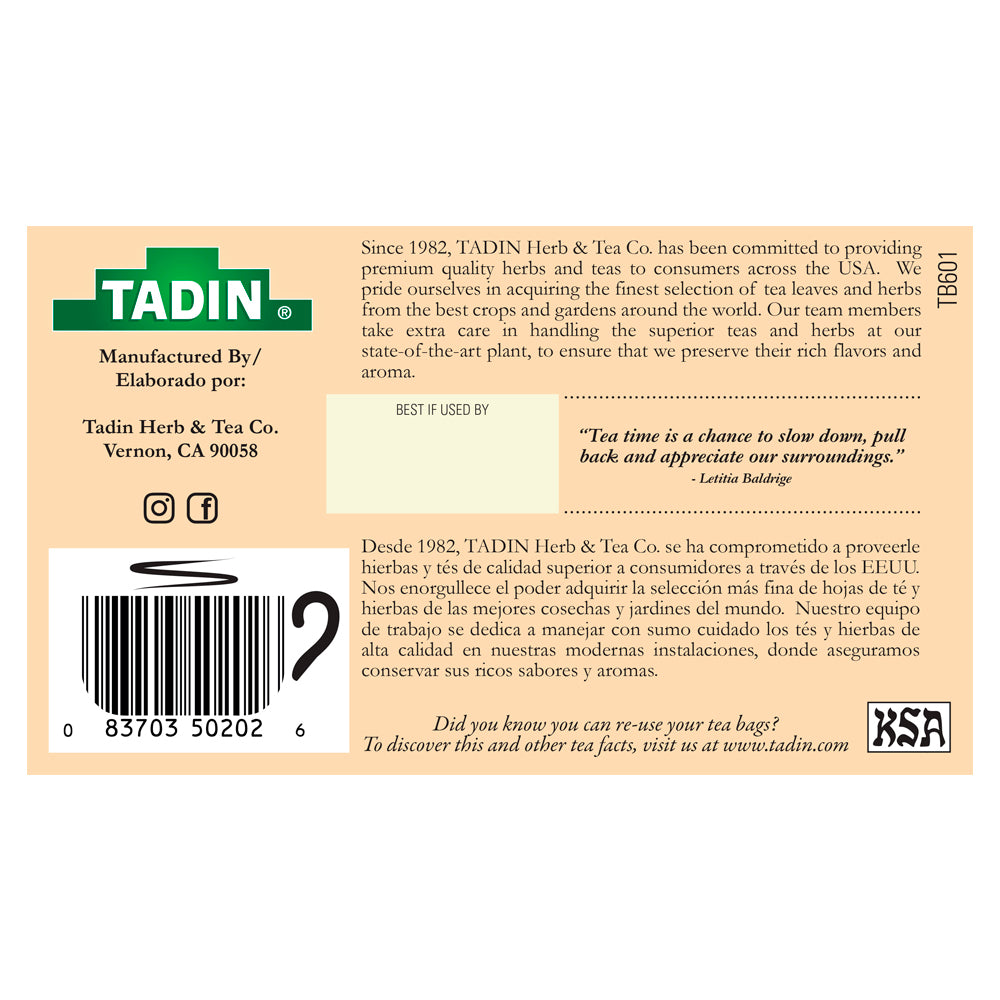 Tadin Tea Manzanilla con Vainilla / Chamomile Vanilla. 24 Bags. 0.84 Oz. Pack of 6