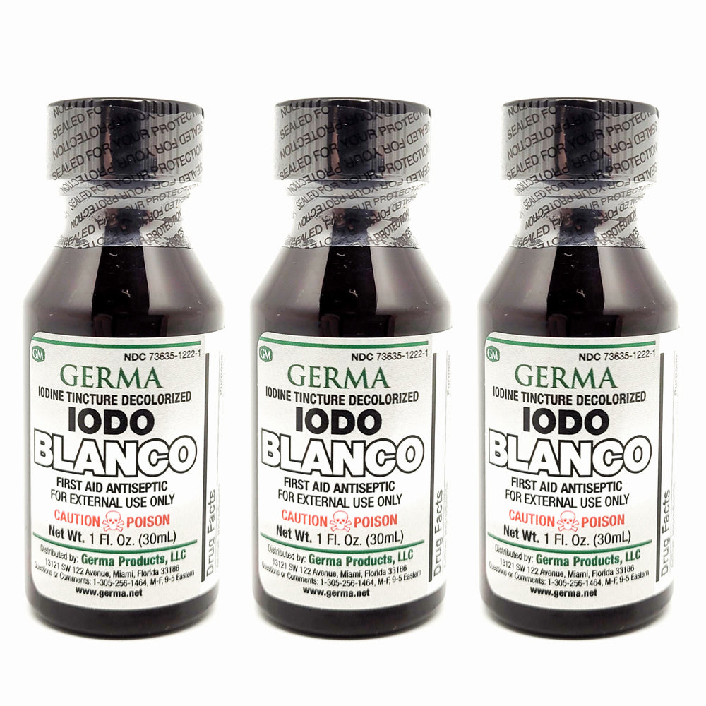 Germa White Iodo Tincture, Germicide/Tintura Yodo Blanco, Germicida - 1oz. Pack of 3