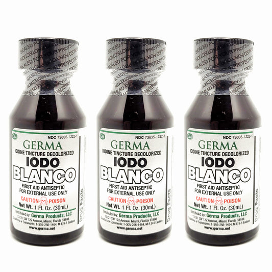 Germa White Iodo Tincture, Germicide/Tintura Yodo Blanco, Germicida - 1oz. Pack of 3