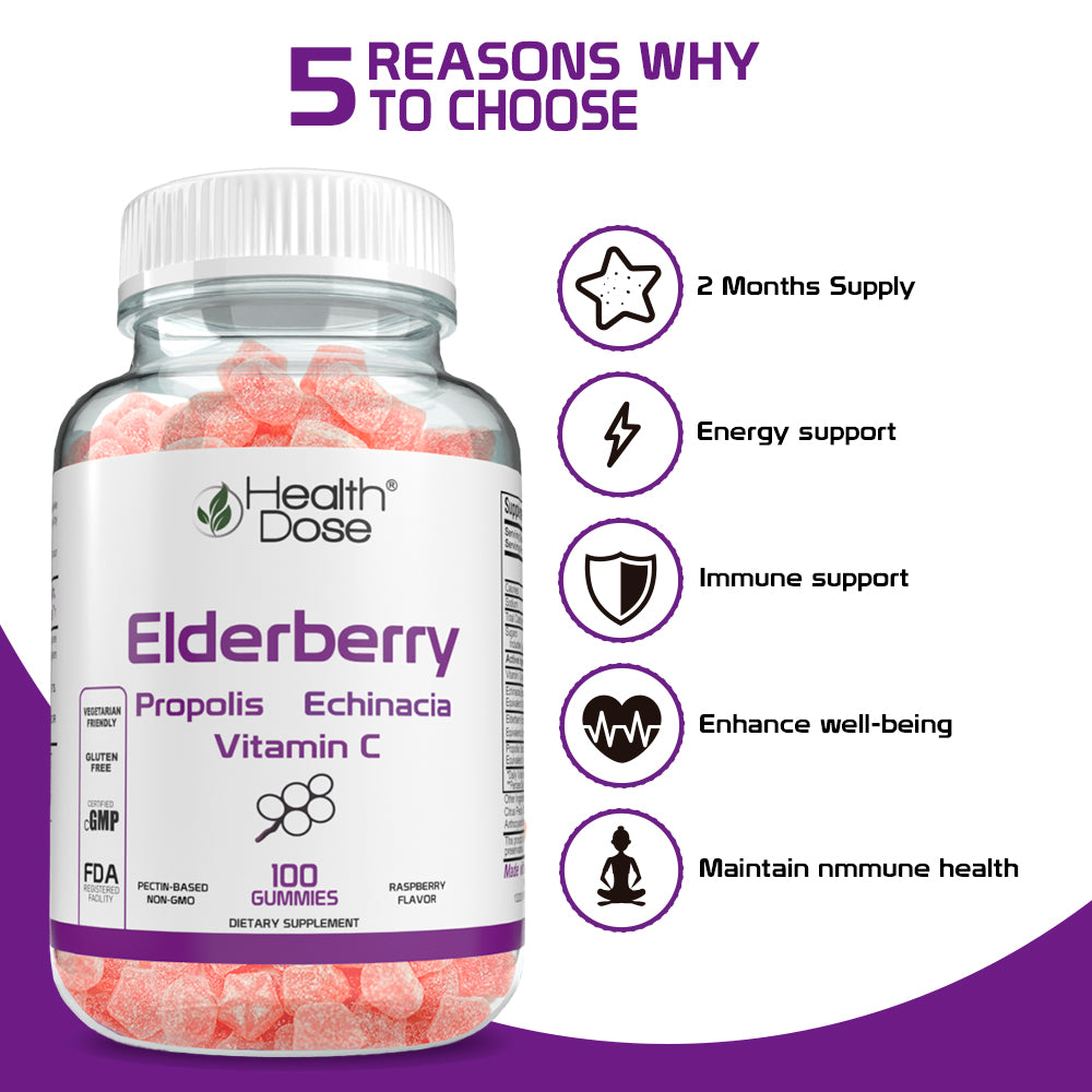 Health Dose Elderberry Adult Gummies x 100 count - Pack of 5
