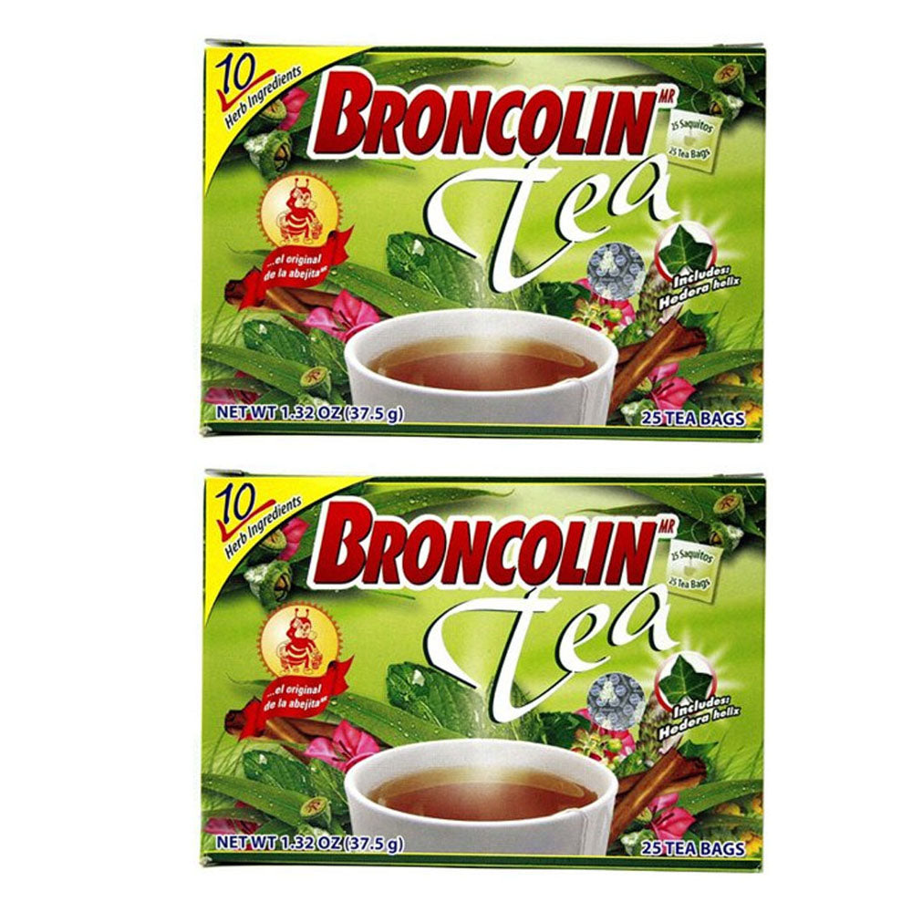 Broncolin Herbal Tea. Flu Relief. 25 Bags. 1.32 oz. Pack of 2