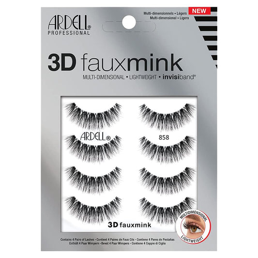 Ardell Professional 3D Faux Mink 858 Eyelashes. Layered and Lightweight. 4 Pairs