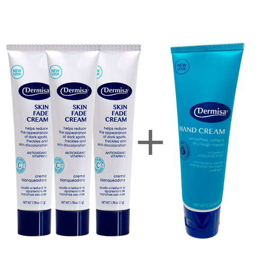 Dermisa Skin Fade Cream,1.78 Oz / 50 g. Pack of 3,+ Free Dermisa Hand Cream 3 Oz.