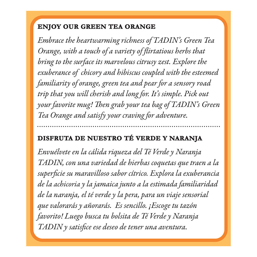 Tadin Tea Té Verde y Naranja / Orange Spice. 24 Bags. 1.61 Oz. Pack of 3