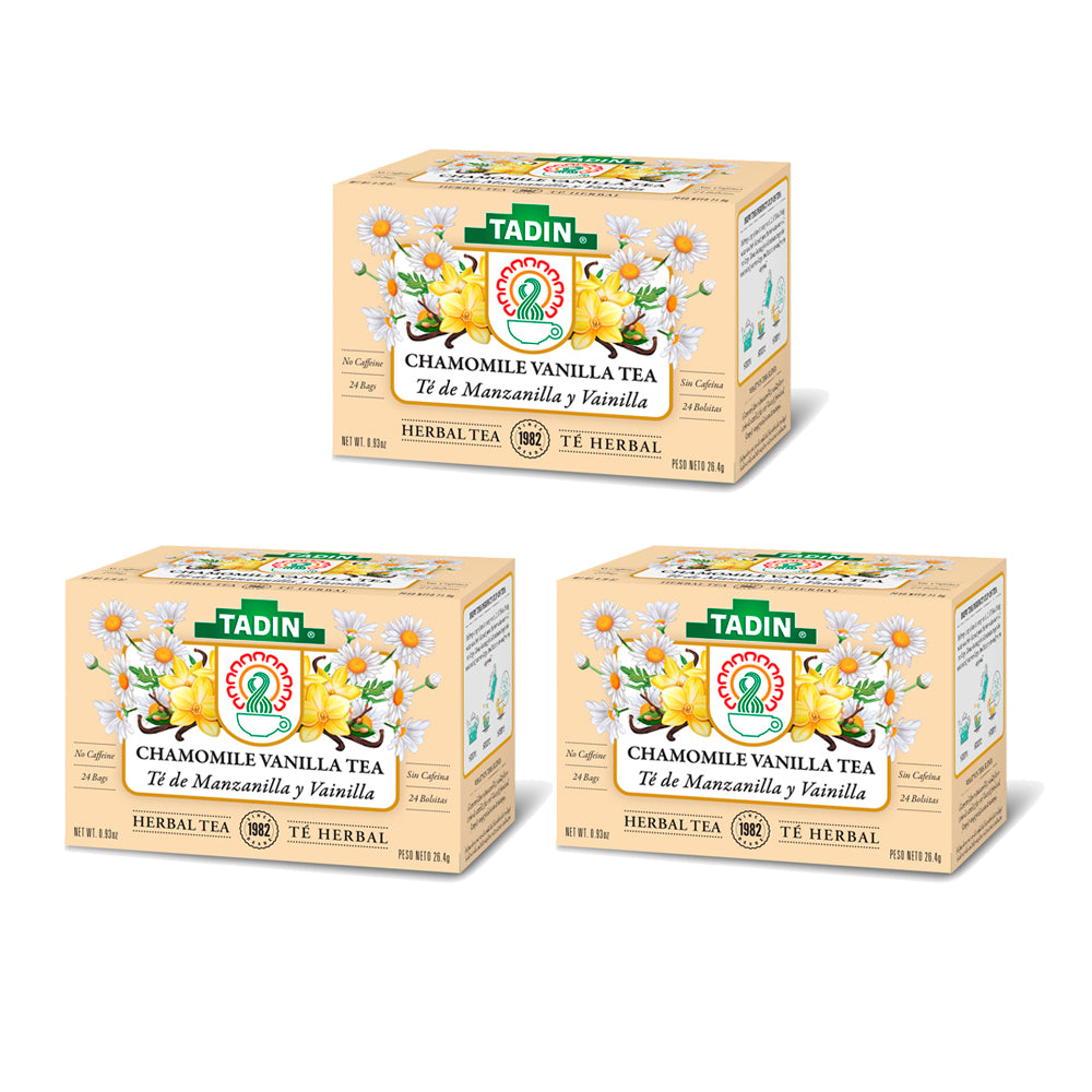 Tadin Tea Manzanilla con Vainilla / Chamomile Vanilla. 24 Bags. 0.84 Oz. Pack of 3