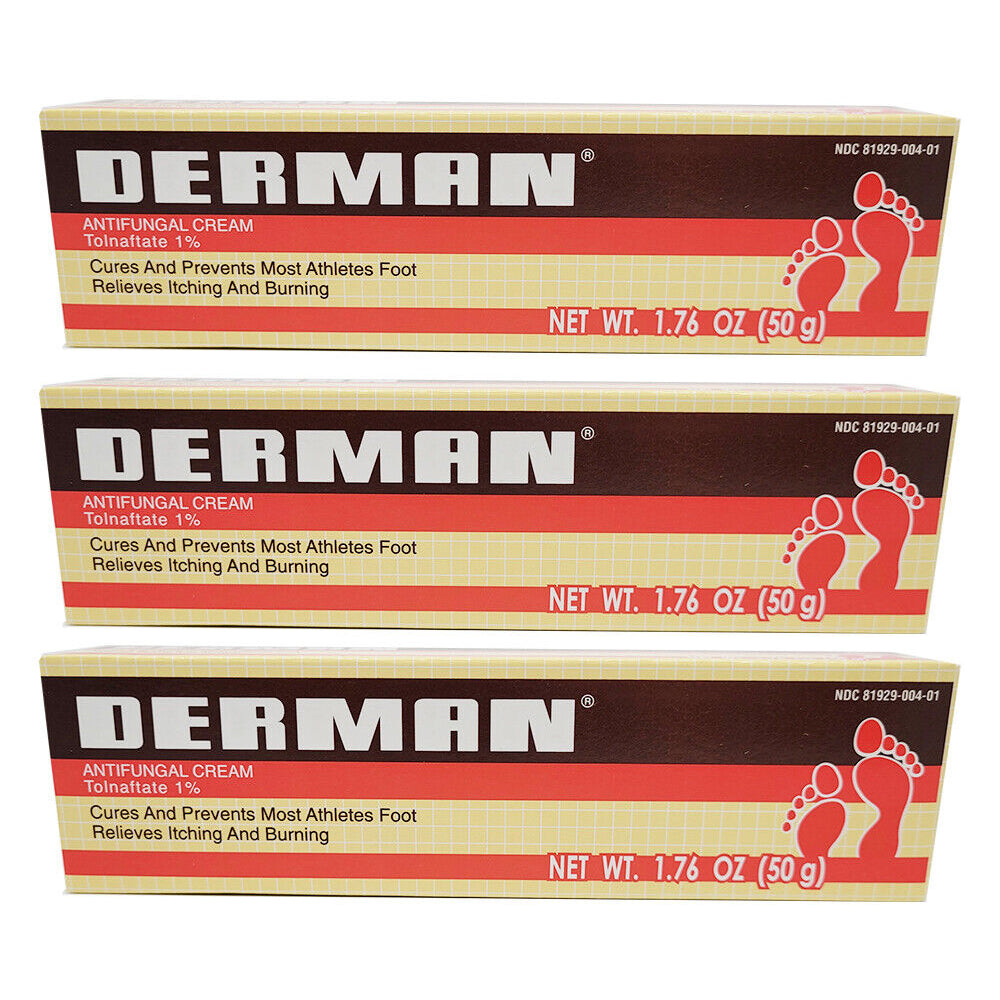 Derman Antifungal Cream Treatment of Athlete's Foot 1.76 Oz. - Pack of 3