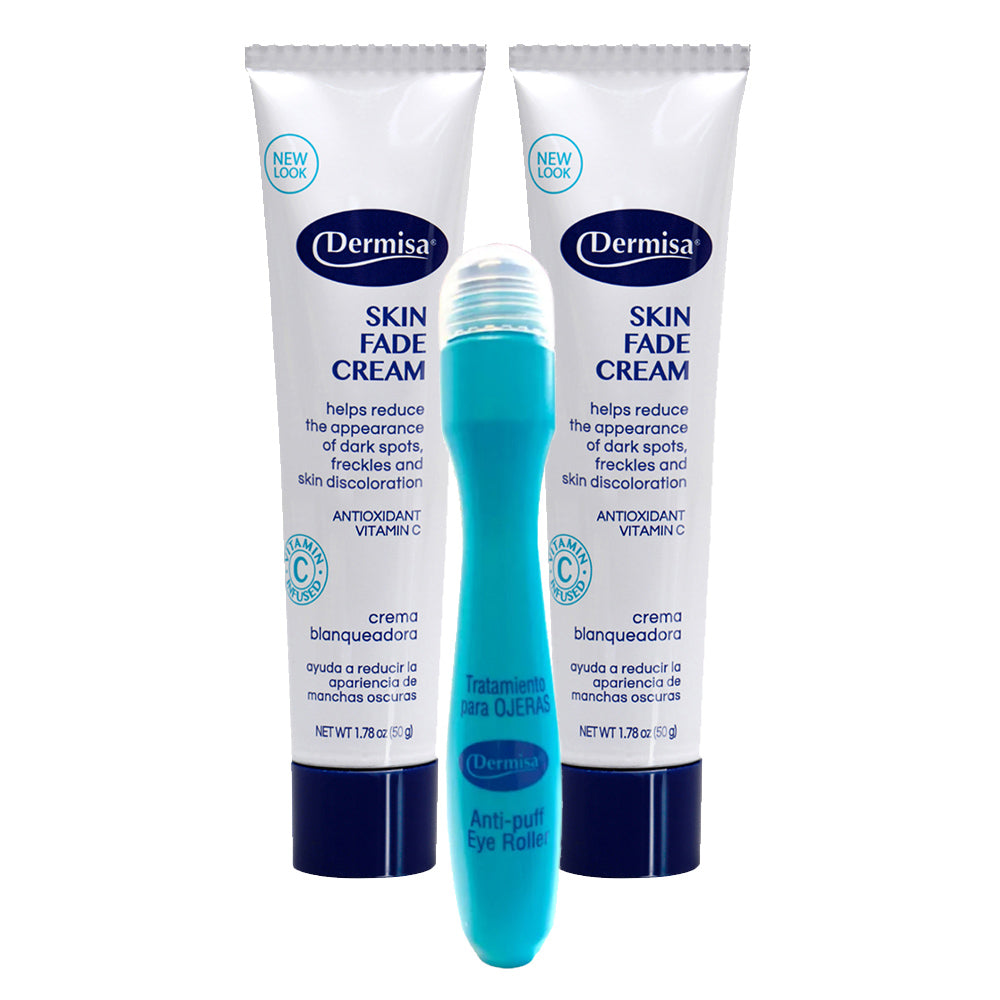 Dermisa Skin Fade Cream 1.78 Oz / 50 g. (Pack of 2) + Dermisa Anti-puff Eye Roller 0.5 Fl Oz / 15 ml.