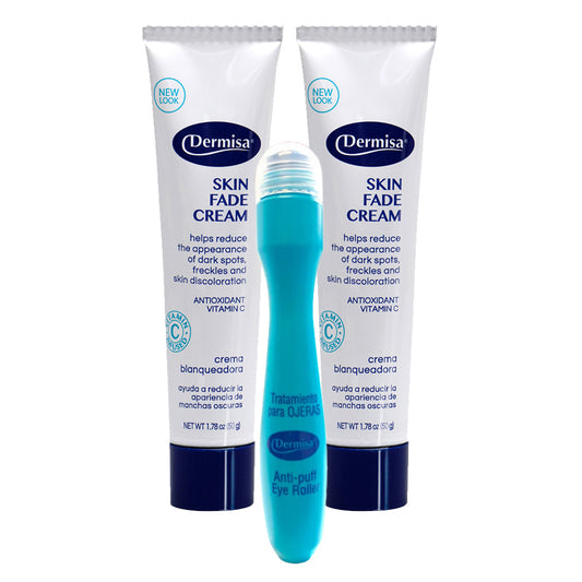 Dermisa Skin Fade Cream 1.78 Oz / 50 g. (Pack of 2) + Dermisa Anti-puff Eye Roller 0.5 Fl Oz / 15 ml.