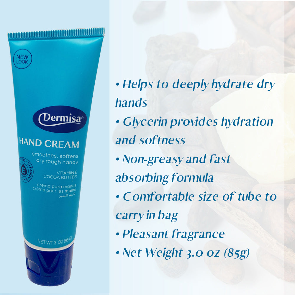 Dermisa Hand Cream with Vitamin-E, Softens and Protects 3 Oz / 85 g. - Pack of 6