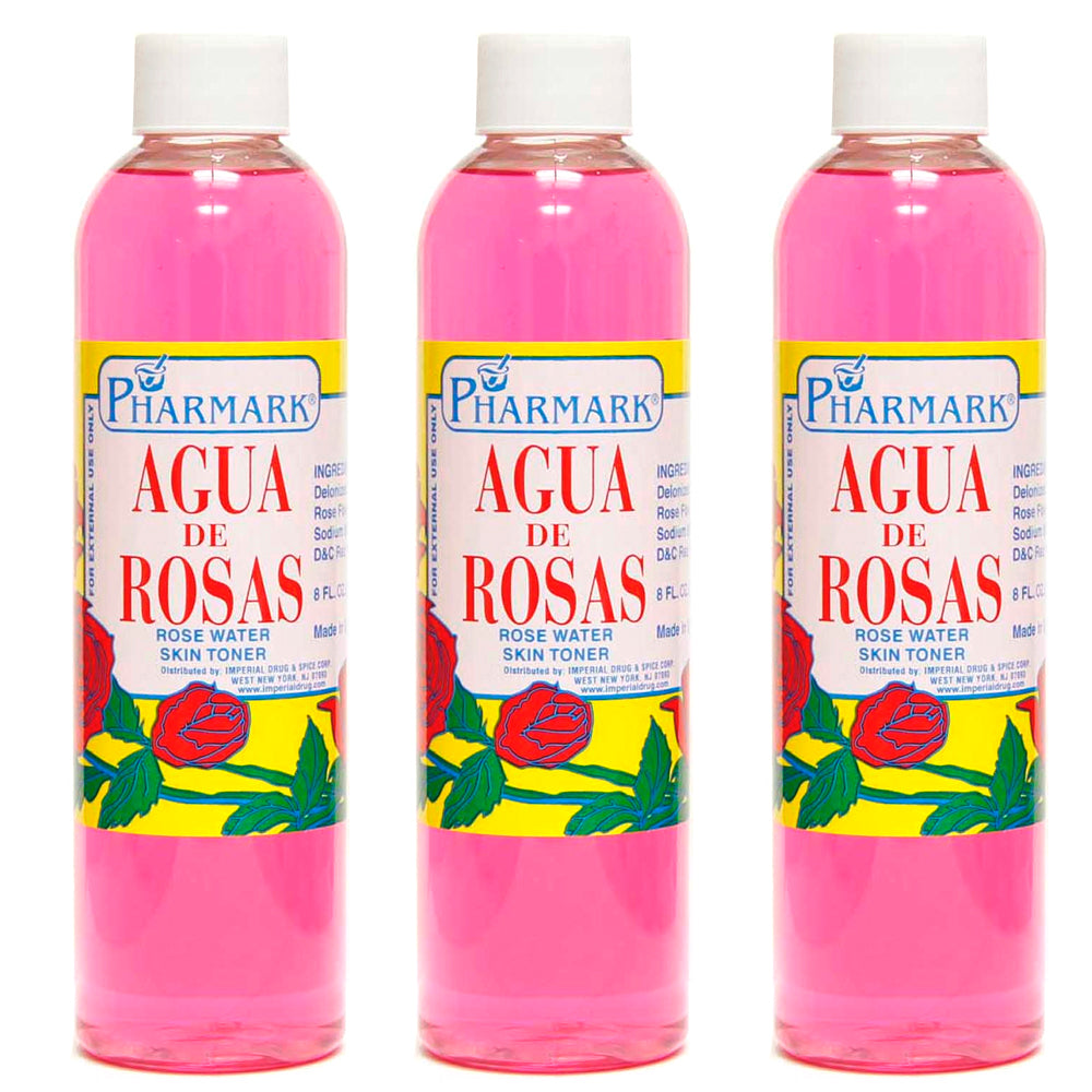 Pharmark Rose Water, Skin toner. 8 Fl Oz / 236 ml. Pack of 3