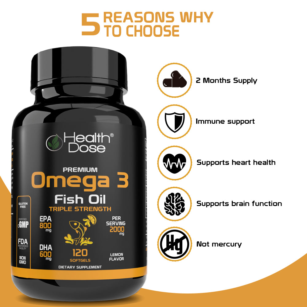 Health Dose Premium Omega 3 Fish Oil Triple Strength x 120 Softgels - Pack of 2