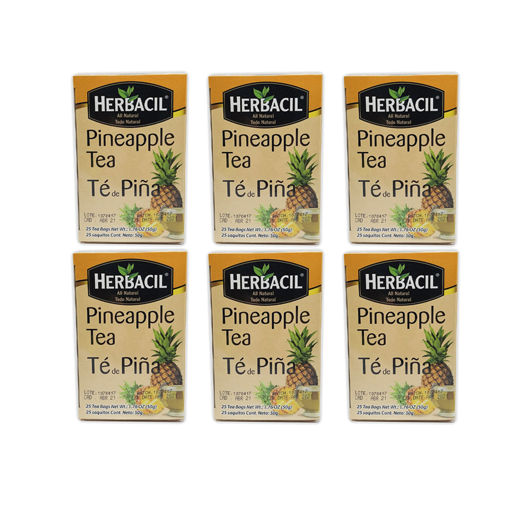 Herbacil Natural Pineapple Tea. 1.76 oz. 25 Bags. Pack of 6