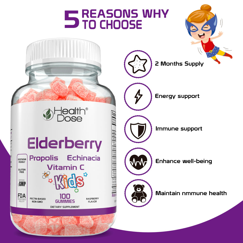 Health Dose Elderberry Kids Gummies x 100 count - Pack of 2