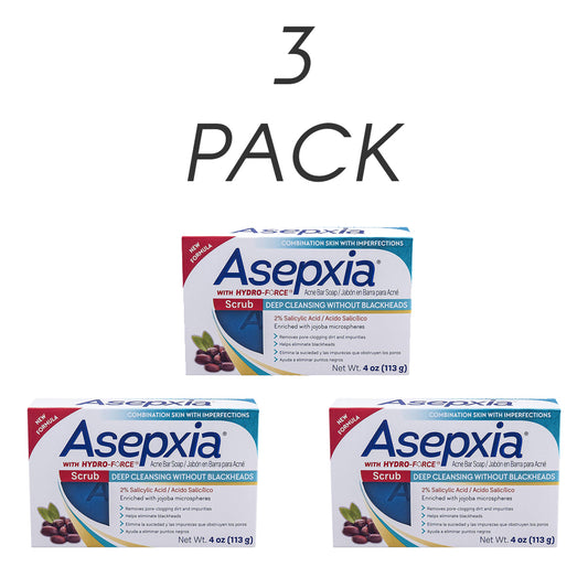 Asepxia Scrub Deep Cleansing Bar, Jabon With Hydro-Force 4oz. - Pack of 3