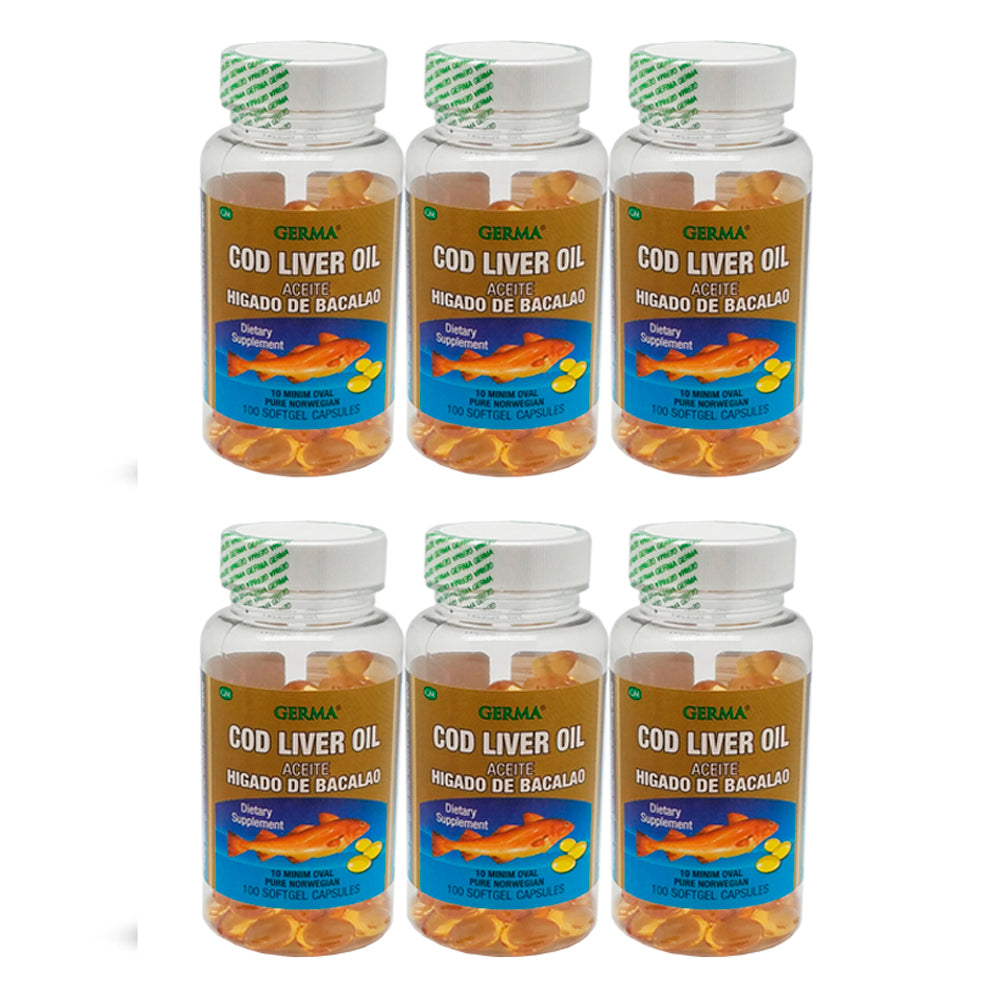 Germa Cod Liver Oil/Aceite de Higado de Bacalao 100 Caps. Pack of 6