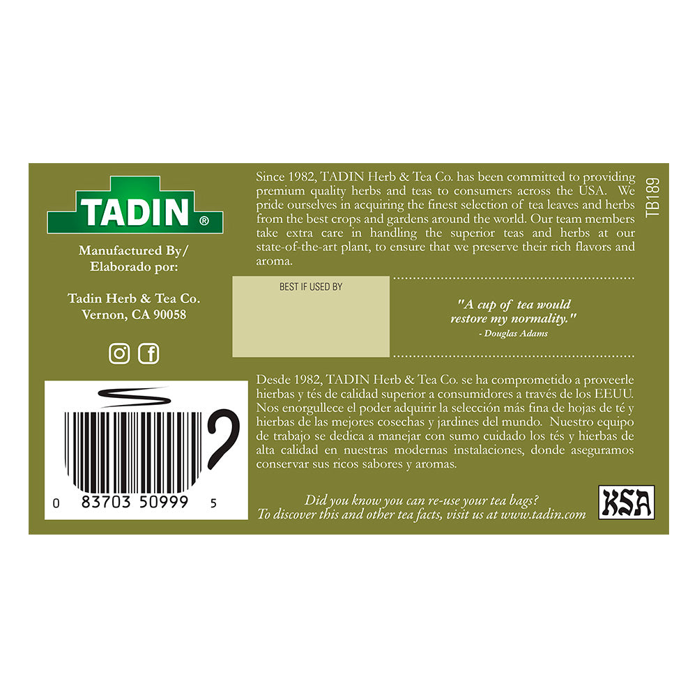 Tadin Tea Gengibre / Ginger. 24 Bags. 1.02 Oz. Pack of 6