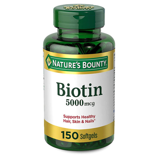Nature's Bounty Biotin Supplement. Supports Hair, Skin & Nails. 5000 mcg. 150 ct
