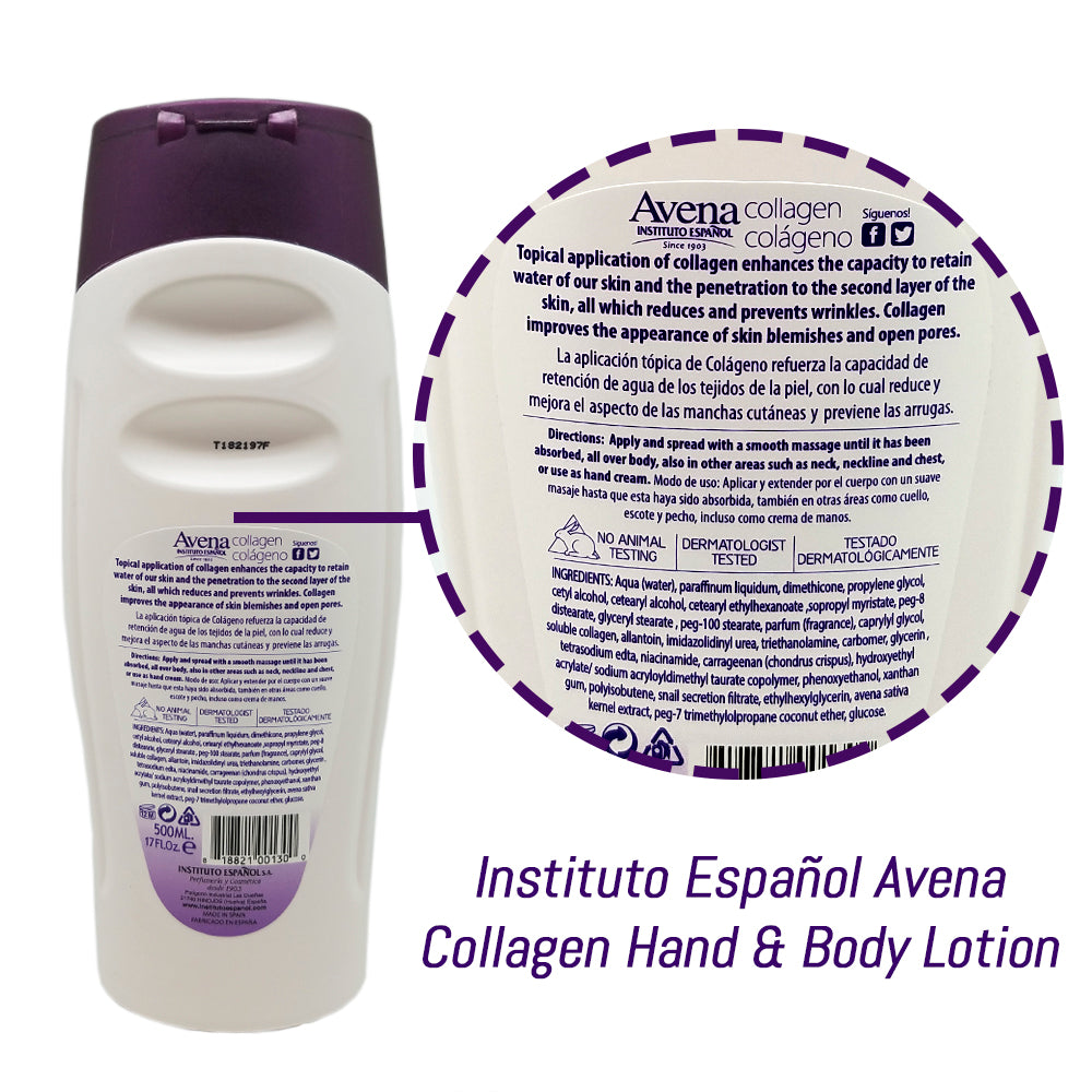 Instituto Español Avena Collagen Hand & Body Lotion 17 Fl Oz.