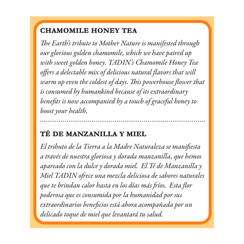 Tadin Tea Manzanilla con Miel / Chamomile Honey. 24 Bags. 0.84 Oz. Pack of 3