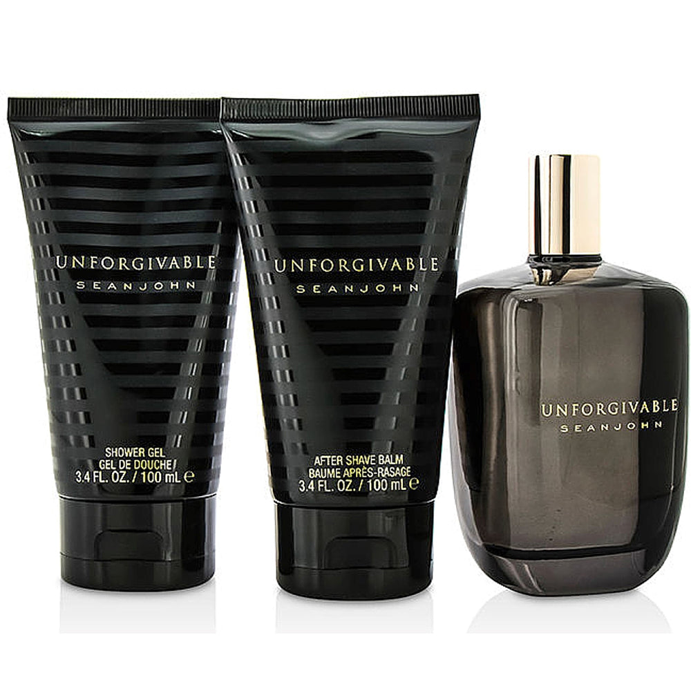 Sean John Unforgivable Gift Set. Eau de Toilette, Shower Gel and Aftershave Balm