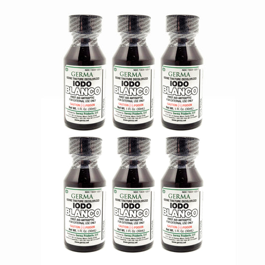 Germa White Iodo Tincture, Germicide/Tintura Yodo Blanco, Germicida - 1oz. Pack of 6