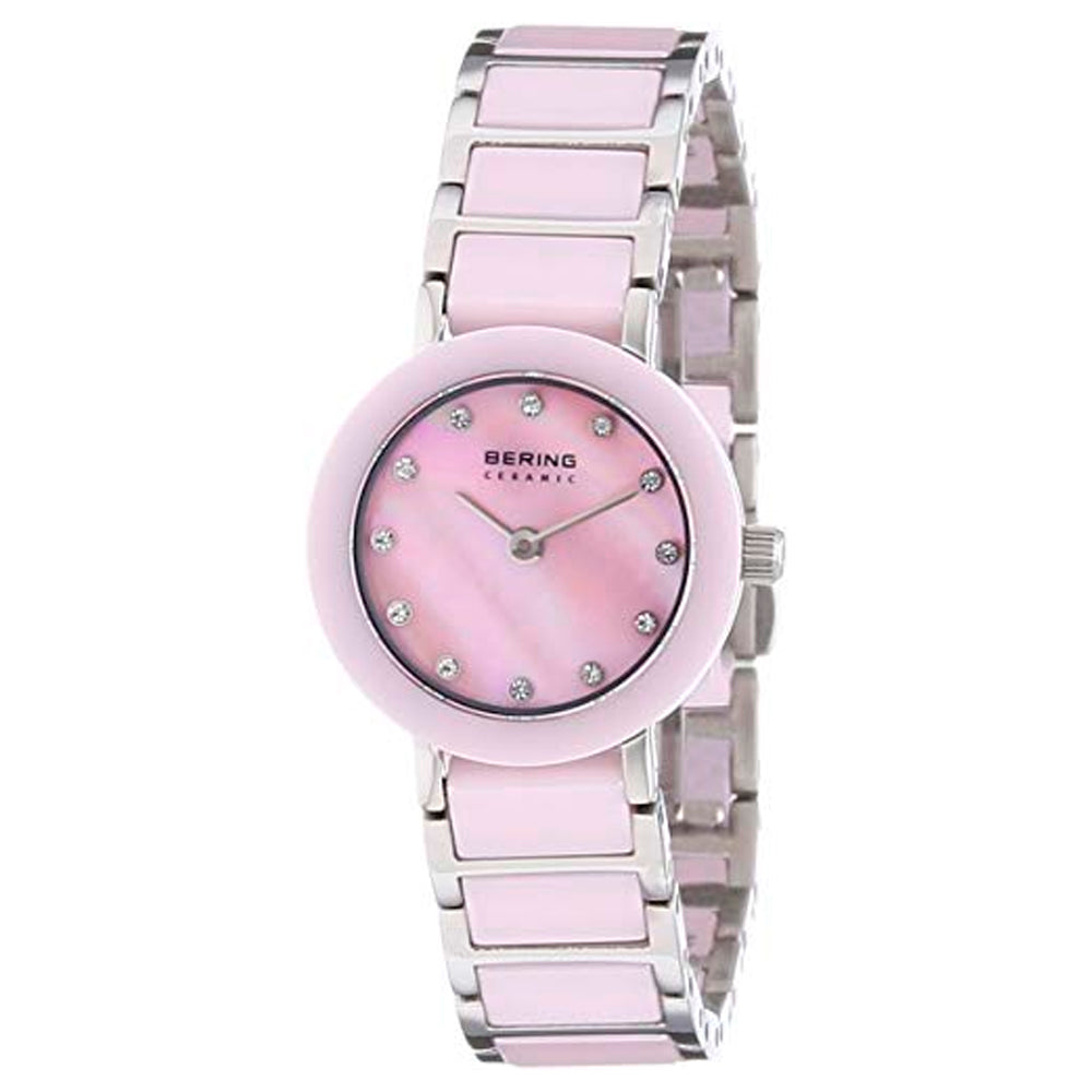 Bering Time Ceramic Silver Steel and Pink Ceramic Links Women's Watch. 11422-999